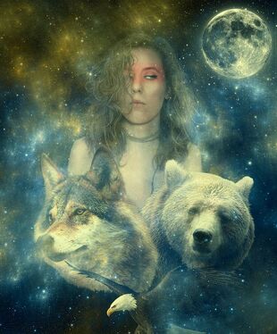 woman and animial spirit gudies wolf and bear
