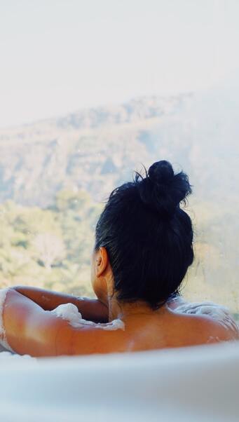 Woman in Spa, beautiful View, after Energy Healing