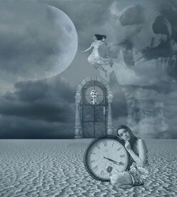 woman and clock surreal painting