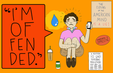 cartoon image woman crying with 'Im Offended