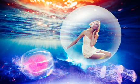 woman in bubble affected by cosmic energy