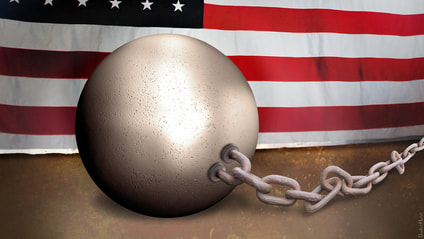 ball and chain and american flag