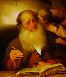 rennaisance painting of angel whispering in man's ear to inspire his channeling and automatic writing
