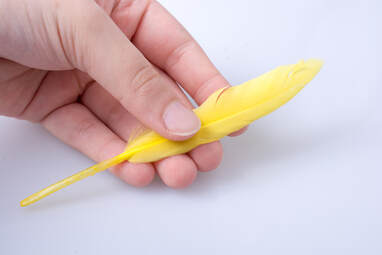 hand holding yellow feather