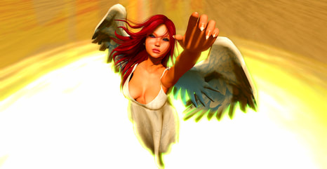 female angel reaching up to light