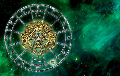 cosmic lion image in astrological wheel