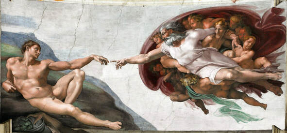 God ouching Adam's finger - Leonardo Da Vinci painting - The Creation of Man