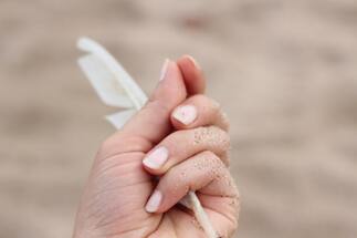 hand holding white feather